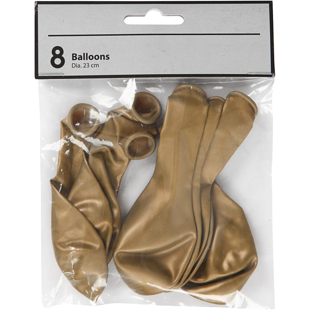 Ballons, rund, D 23 cm, Gold, 8 Stk/ 1 Pck [HOB-59171]