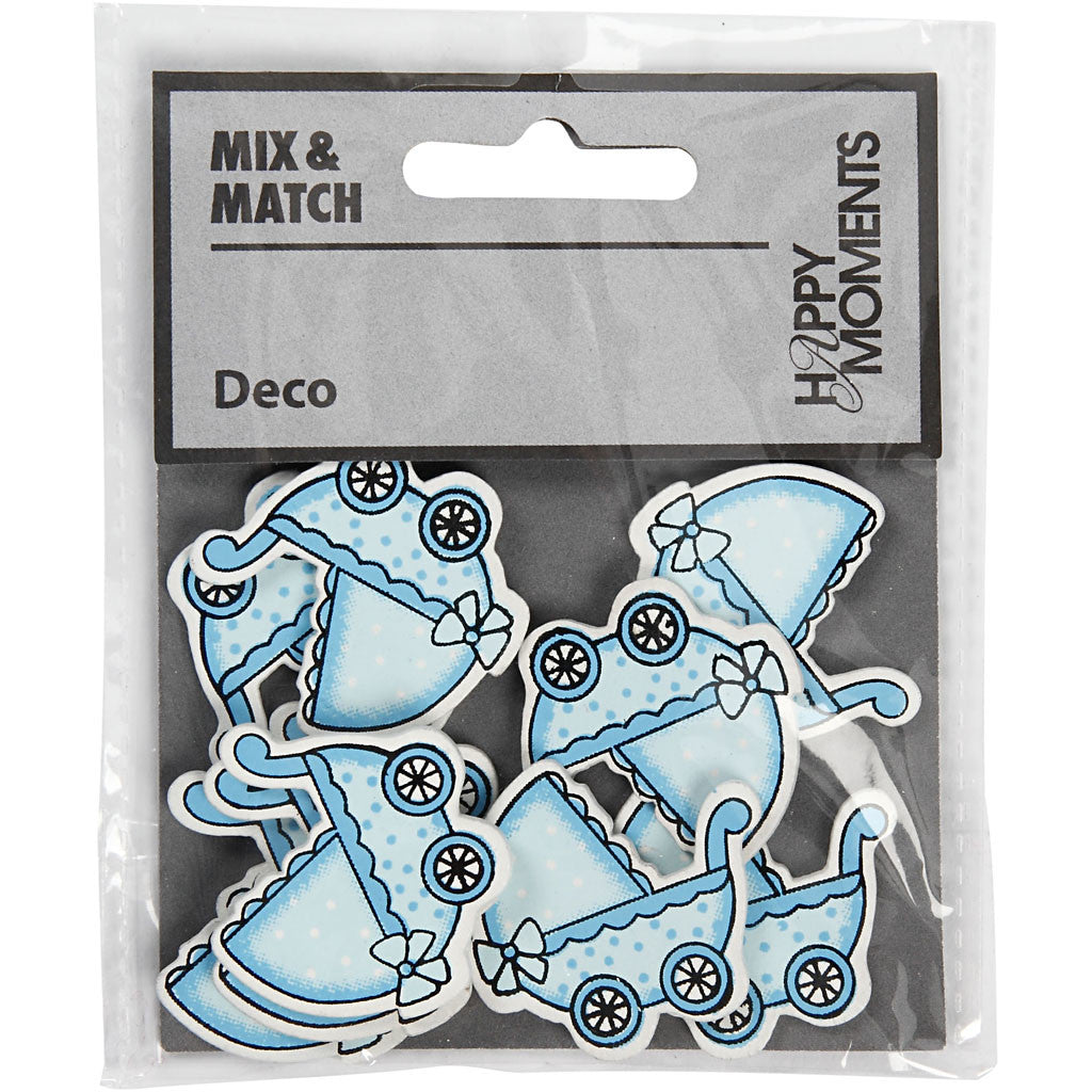 Kinderwagen, Größe 34x31 mm, Dicke 1,7 mm, Hellblau, 10 Stk/ 1 Pck [HOB-599711]