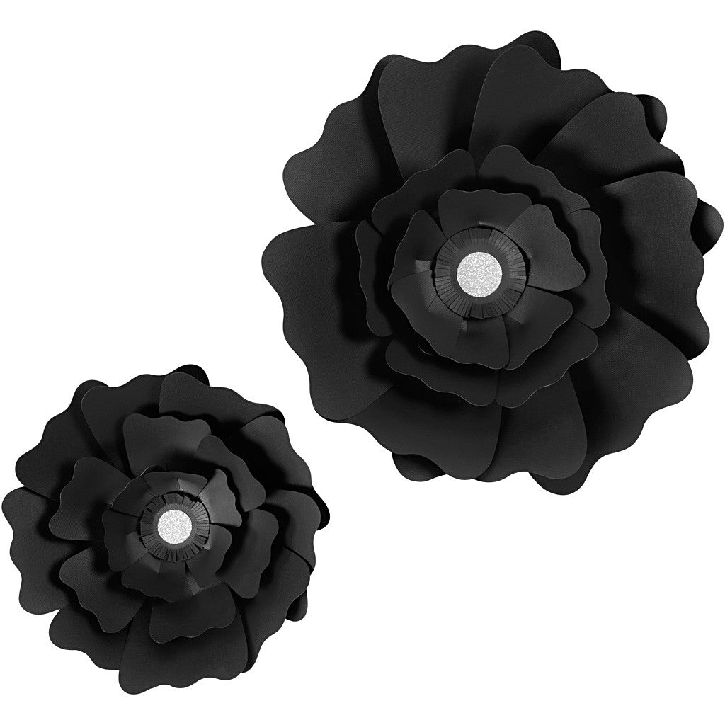 Papierblumen, D 15+25 cm, 230 g, Schwarz, 2 Stk/ 1 Pck [HOB-599902]