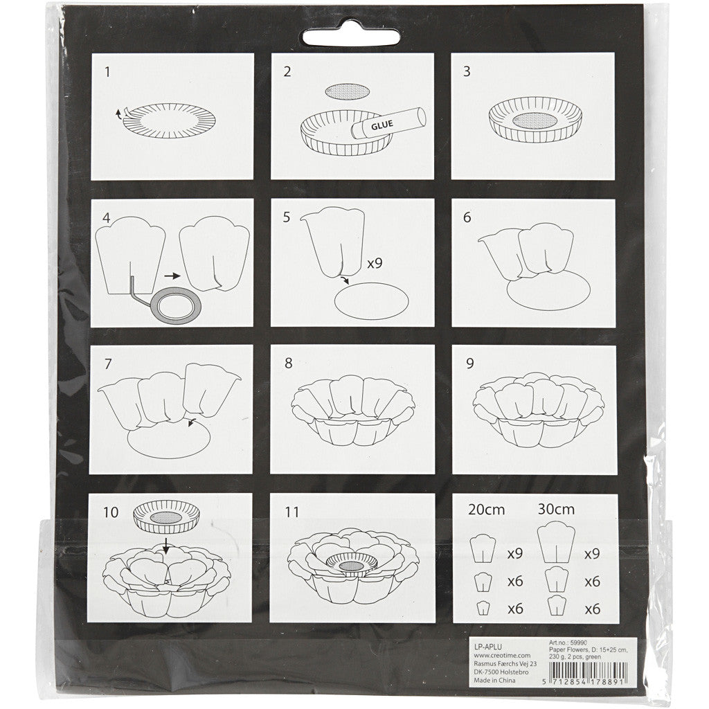 Papierblumen, D 15+25 cm, 230 g, Schwarz, 2 Stk/ 1 Pck [HOB-599902]