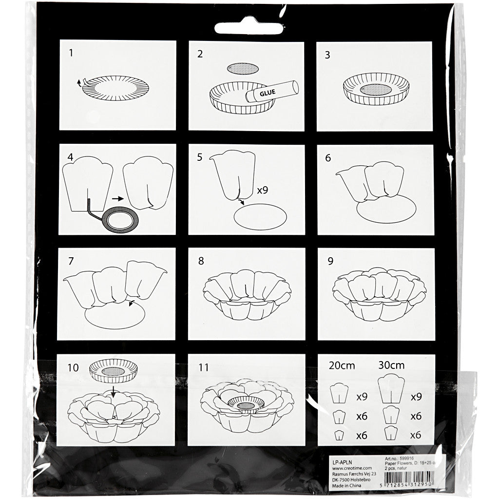 Papierblumen, D 15+25 cm, Natur, 2 Stk/ 1 Pck [HOB-599916]