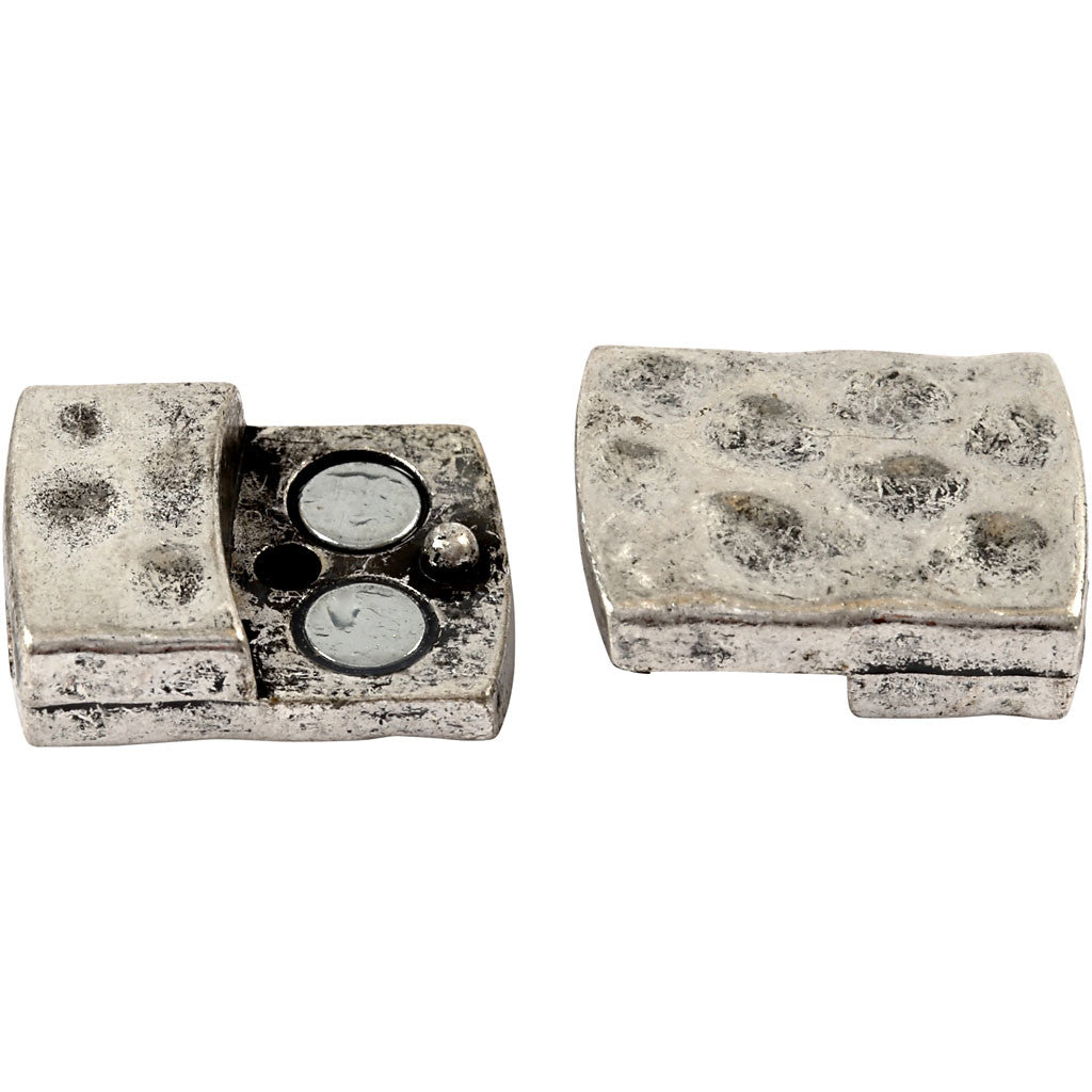 Magnetschloss, Größe 7x29 mm, Lochgröße 3x10 mm, Antiksilber, 1 Stk [HOB-600010]