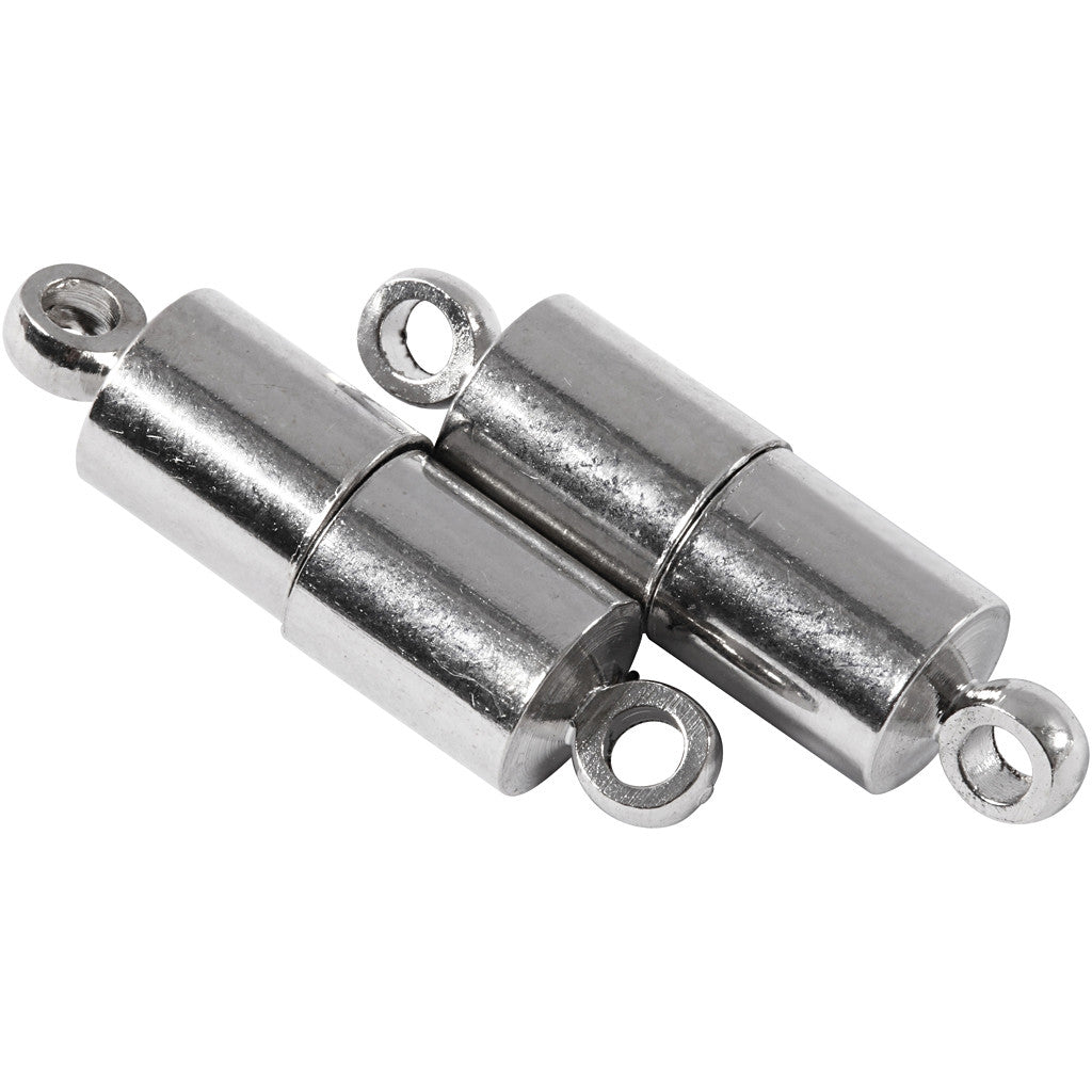 Magnetverschluss, L 15 mm, D 5 mm, Versilbert, 10 Stk/ 1 Pck [HOB-60027]