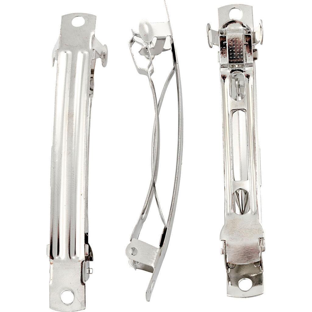 Barrettes, L: 8 cm, W: 8 mm, silver-plated, 30 pc