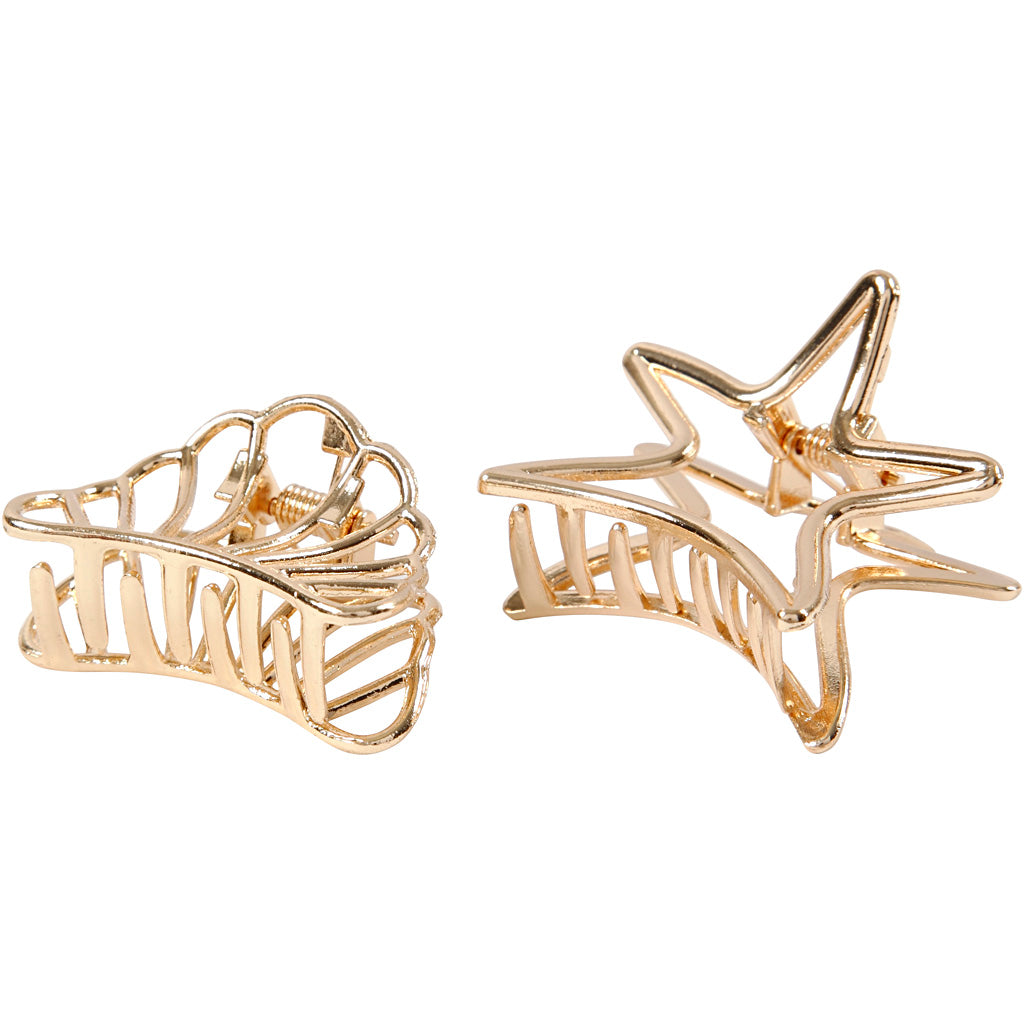 Hair claws, L: 44 mm, W: 36 mm, gold-plated, 2 pc