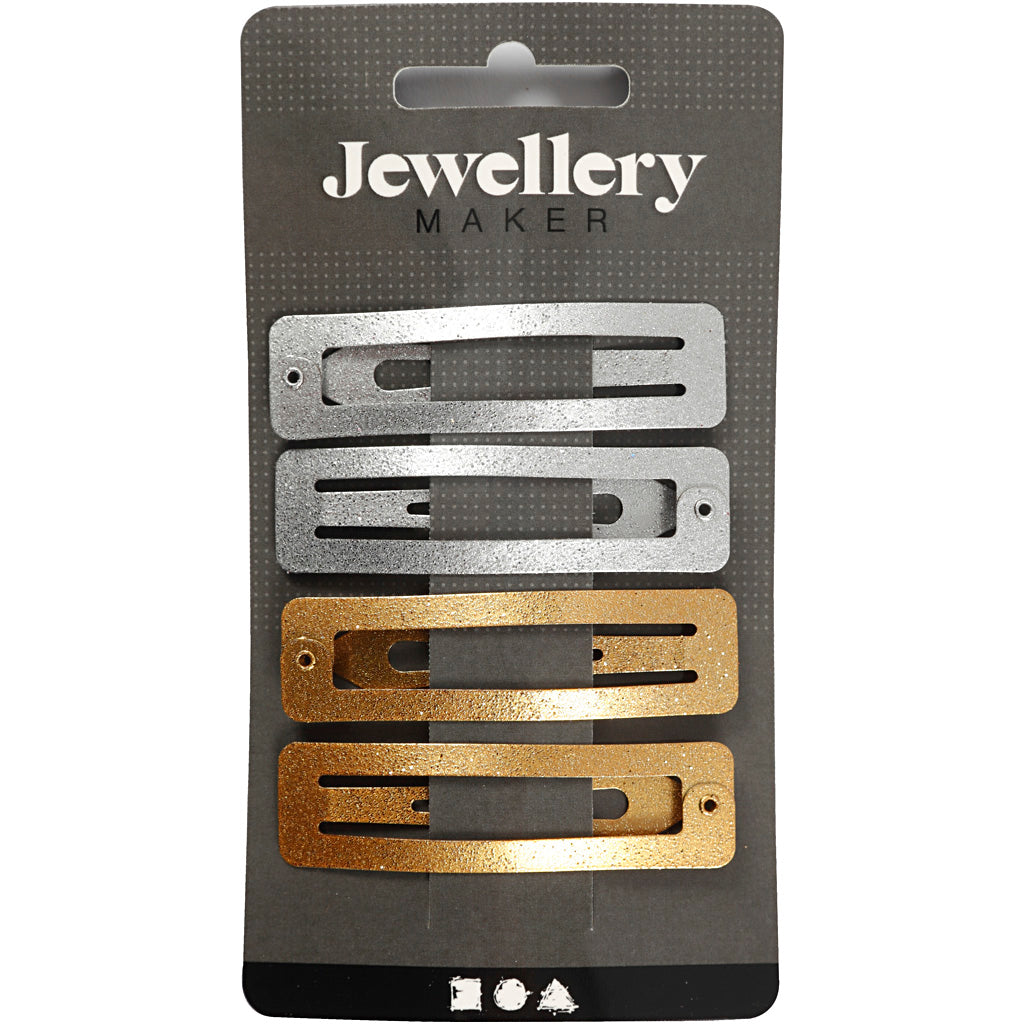 Haarspange, L 58 mm, B 16 mm, Gold, Silber, 4 Stk/ 1 Pck [HOB-600995]