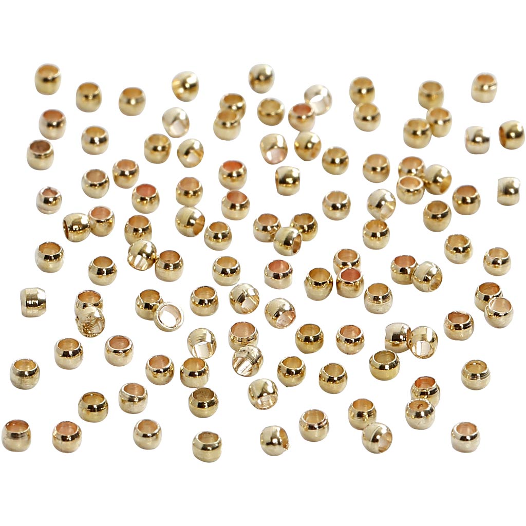 Crimp Beads, dia. 2 mm, gold, 100 pc