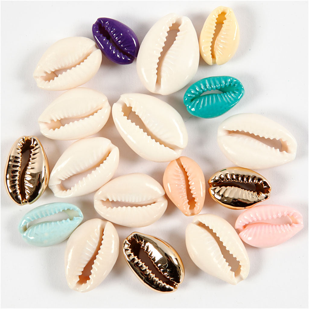 Muschelperlen, L 20 mm, Sortierte Farben, 75 Stk/ 1 Pck [HOB-61019]