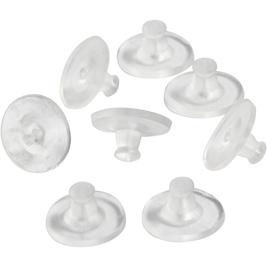 Earring Stud Backs, dia. 10 mm, transparent, 10 pair