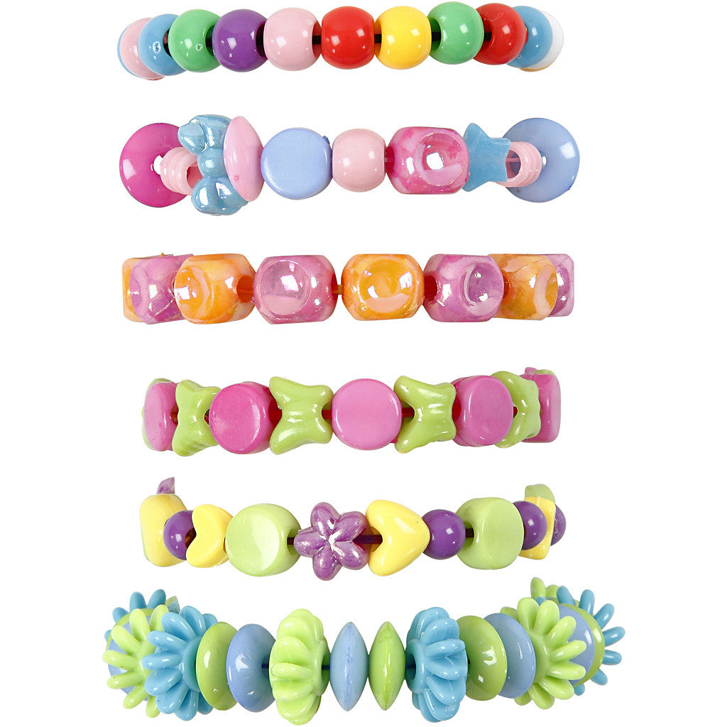 Kunststoffperlen und elastisches Schmuckband, Größe 6-20 mm, Lochgröße 1,5-6 mm, ca. 3000 g, 1 Pck [HOB-61815]