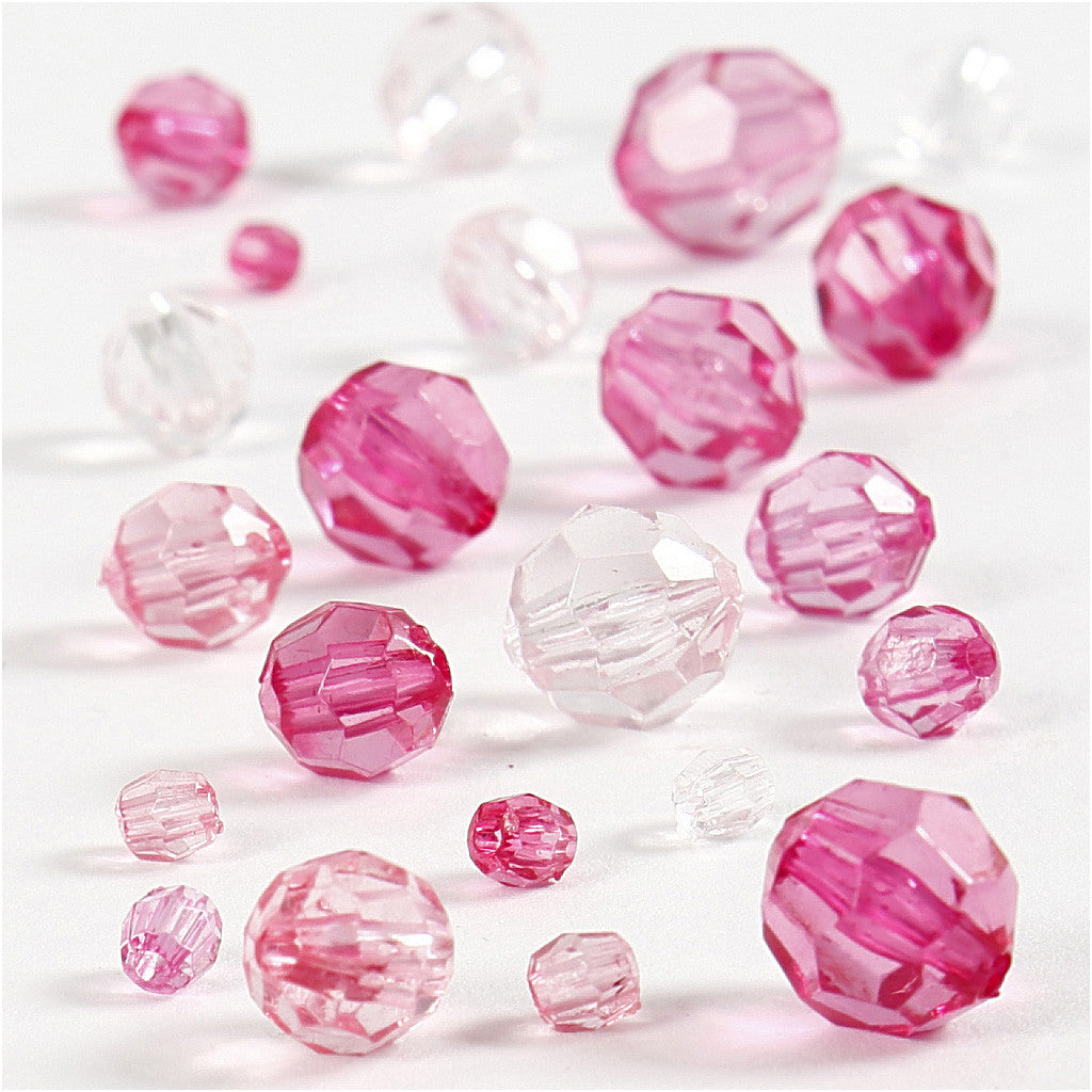 Facettenperlen, Größe 4-12 mm, Lochgröße 1-2,5 mm, ca. 860 Stk, Pink (081), 250 g/ 1 Pck [HOB-61884]