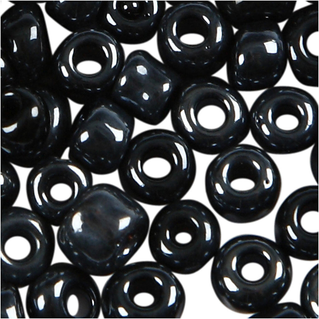 Rocaille Seed Beads, Schwarz metallic, D 3 mm, Größe 8/0 , Lochgröße 0,6-1,0 mm, 500 g/ 1 Pck [HOB-682282]