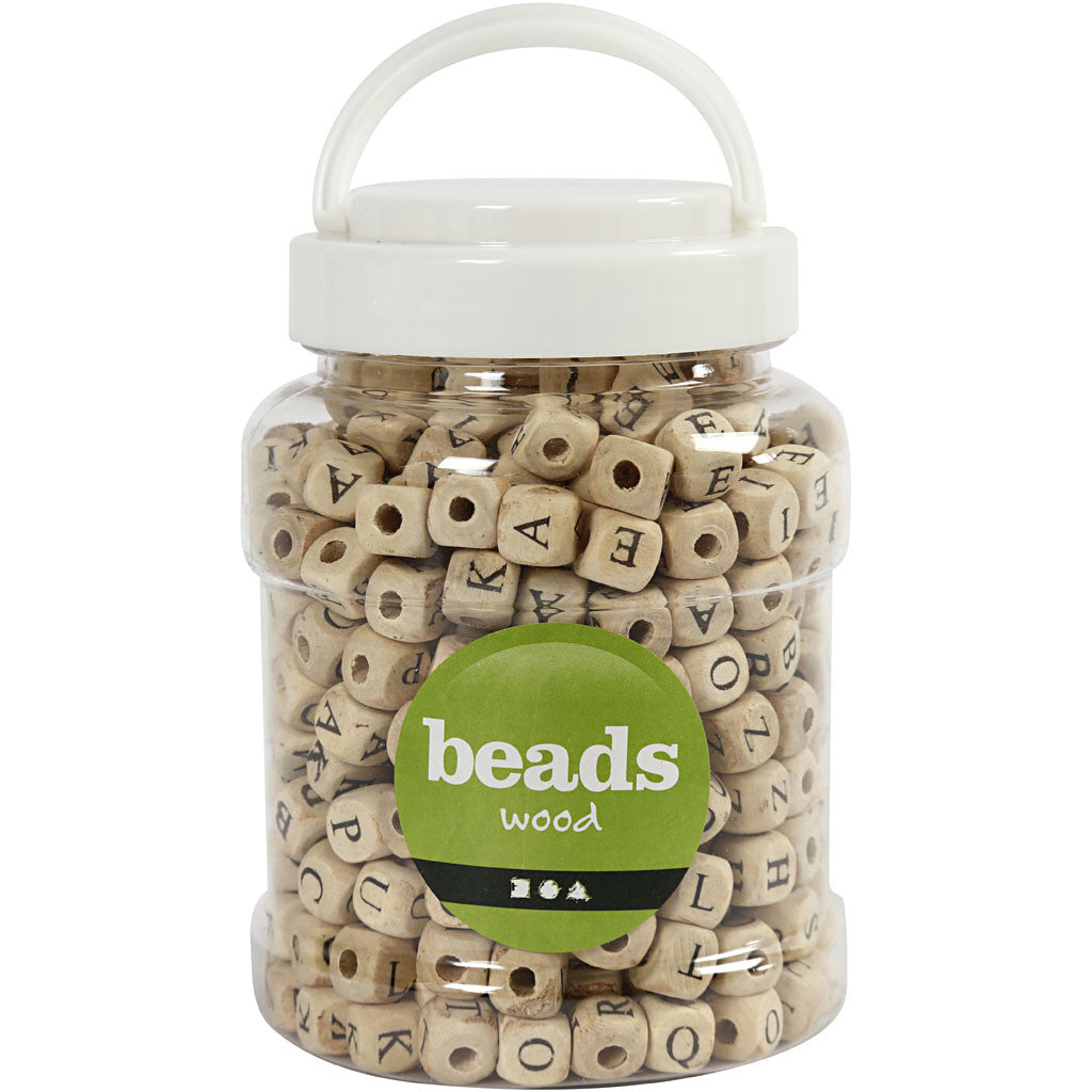 Buchstaben-Perlen, Größe 9x9x9 mm, Lochgröße 3 mm, ca. 400 Stk, 185 g, 400 ml/ 1 Eimer [HOB-68475]