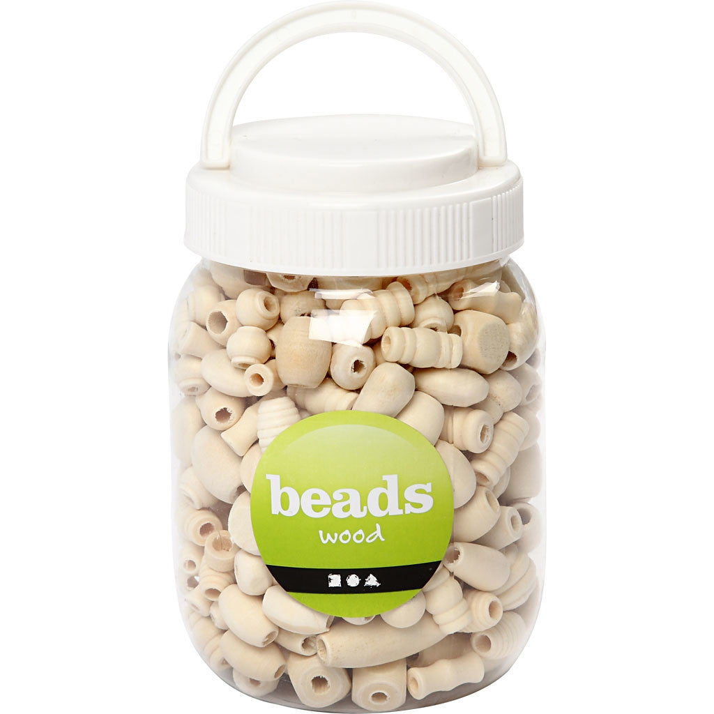 Perlen aus Holz, Größe 5-28 mm, Lochgröße 2,5-3 mm, 175 g, 400 ml/ 1 Eimer [HOB-684770]