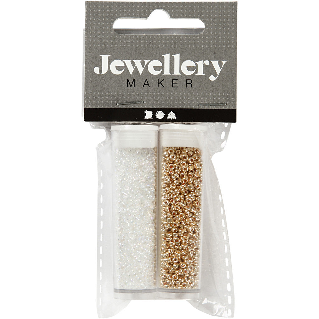 Rocailleperlen, D 1,7 mm, Größe 15/0, Lochgröße 0,5-0,8 mm, Weiß, 2x7 g/ 1 Pck [HOB-68683]