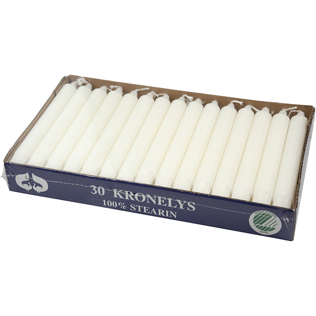 Kerzen, H 20 cm, D 23 mm, Weiß, 30 Stk/ 1 Pck [HOB-73632]