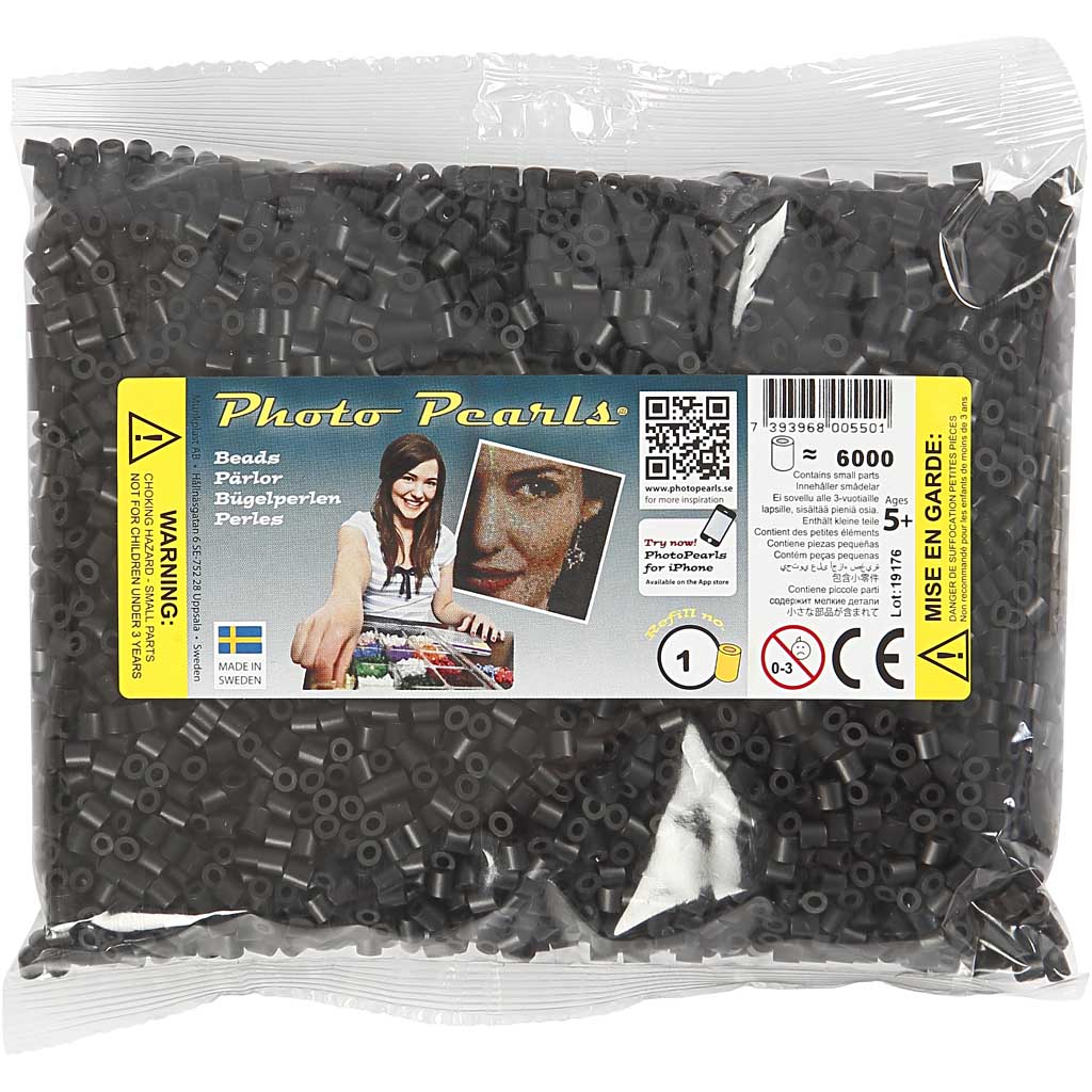 Bügelperlen, Größe 5x5 mm, Lochgröße 2,5 mm, medium, Schwarz (32220), 6000 Stk/ 1 Pck [HOB-751011]