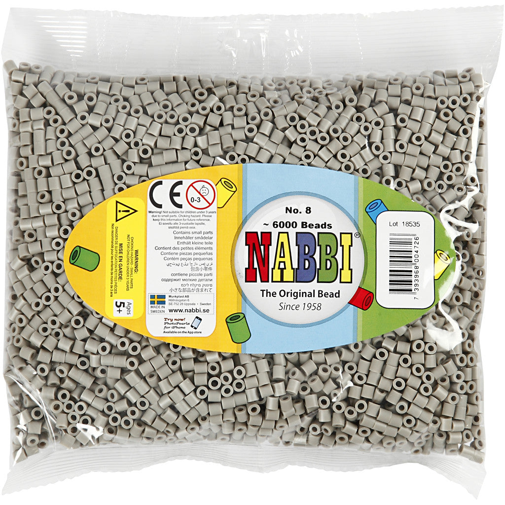 Bügelperlen, Größe 5x5 mm, Lochgröße 2,5 mm, medium, Aschgrau (32226), 6000 Stk/ 1 Pck [HOB-751081]