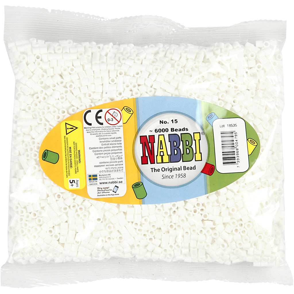 Bügelperlen, Größe 5x5 mm, Lochgröße 2,5 mm, medium, Weiß (32221), 6000 Stk/ 1 Pck [HOB-751151]