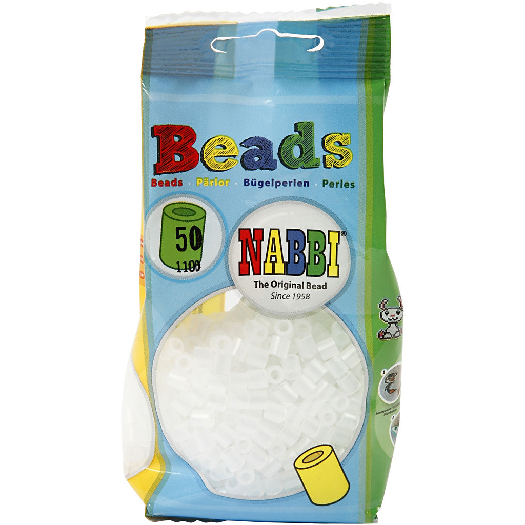 Bügelperlen, Größe 5x5 mm, Lochgröße 2,5 mm, medium, Transparent Weiß (32264), 1100 Stk/ 1 Pck [HOB-751320]