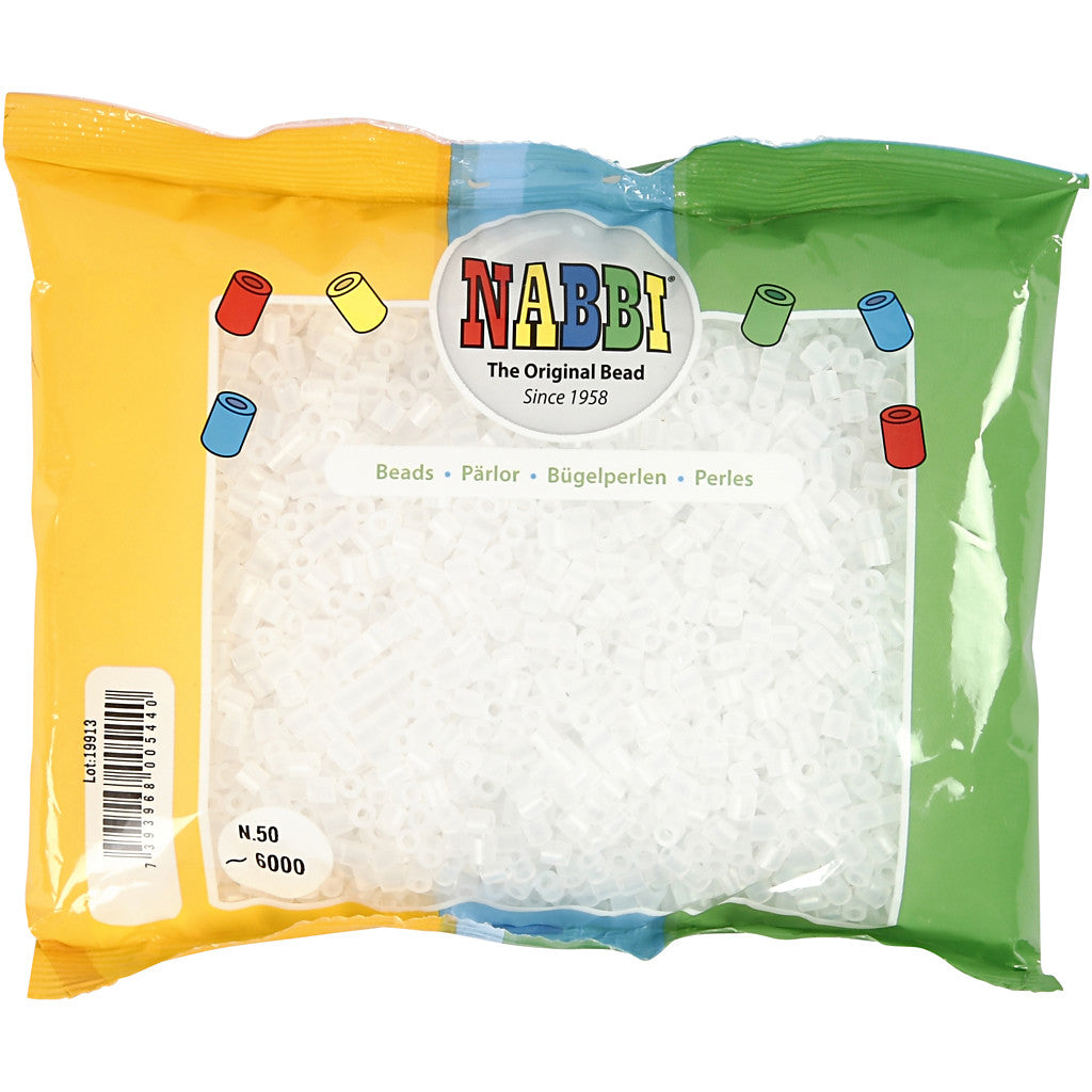 Bügelperlen, Größe 5x5 mm, Lochgröße 2,5 mm, medium, Transparent Weiß (32264), 6000 Stk/ 1 Pck [HOB-751321]