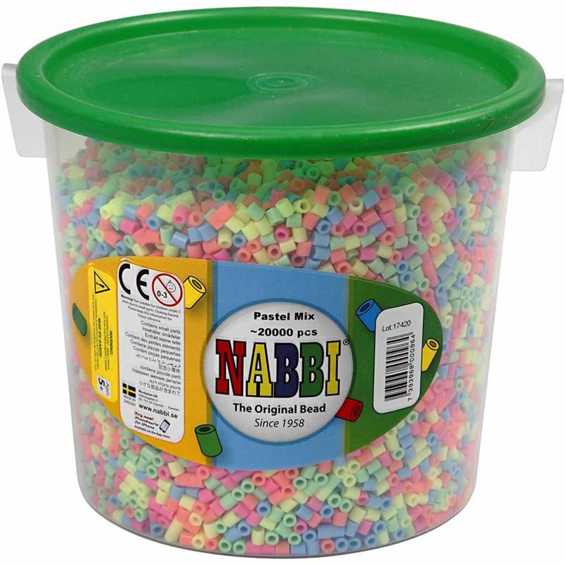 Bügelperlen, Größe 5x5 mm, Lochgröße 2,5 mm, medium, Pastellfarben, 20000 sort./ 1 Eimer [HOB-75230]