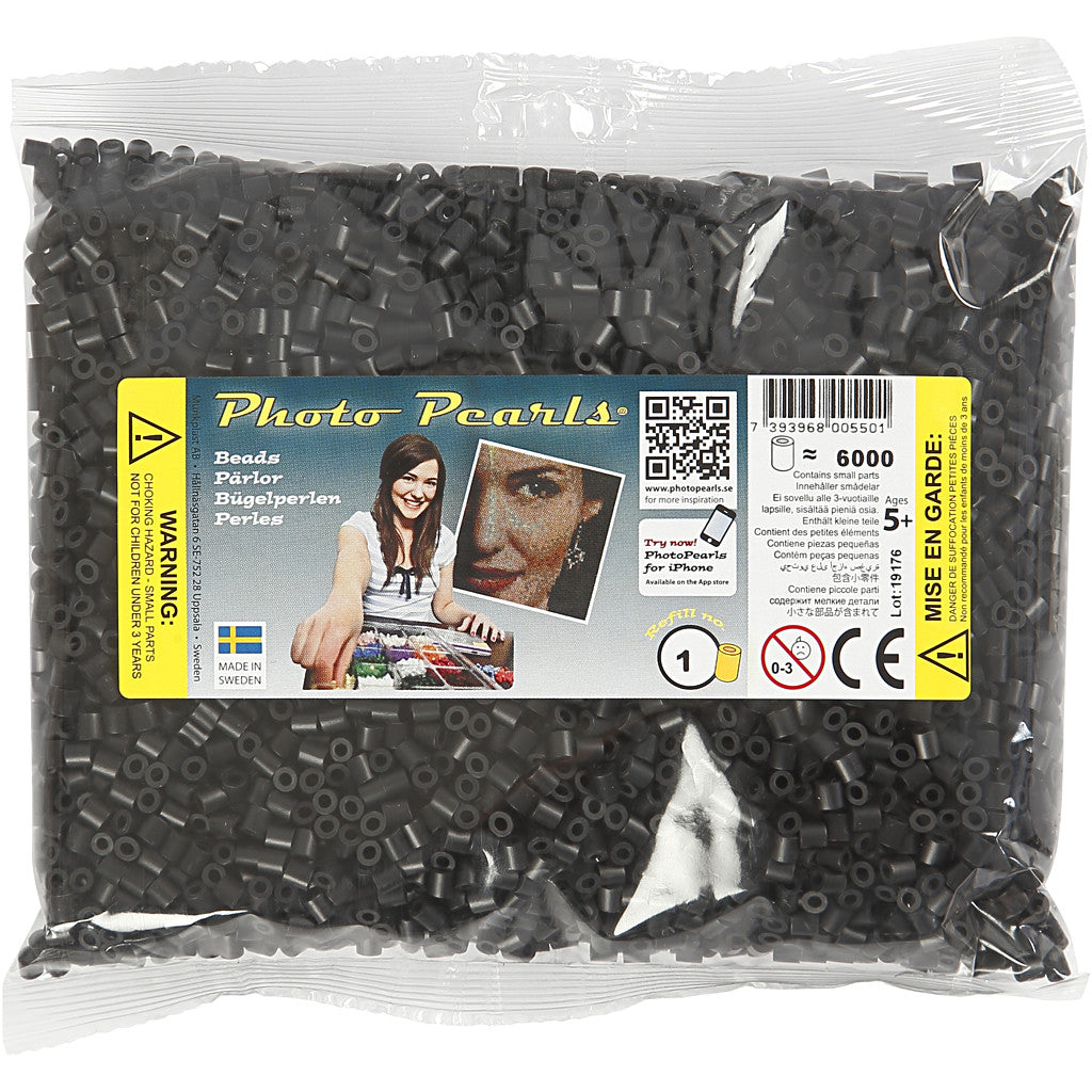 Fotoperlen, Größe 5x5 mm, Lochgröße 2,5 mm, medium, Schwarz (1), 6000 Stk/ 1 Pck [HOB-75501]