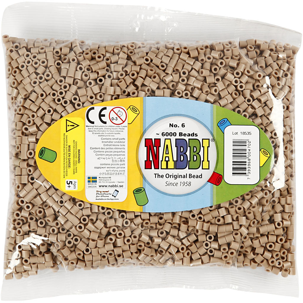 Fotoperlen, Größe 5x5 mm, Lochgröße 2,5 mm, medium, Beige (6), 6000 Stk/ 1 Pck [HOB-75506]