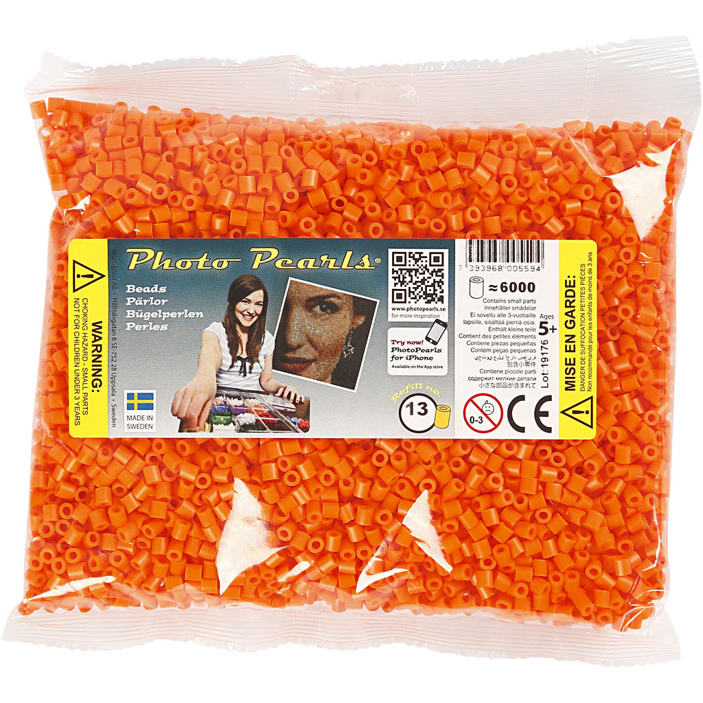 Fotoperlen, Größe 5x5 mm, Lochgröße 2,5 mm, medium, Orange (13), 6000 Stk/ 1 Pck [HOB-75513]