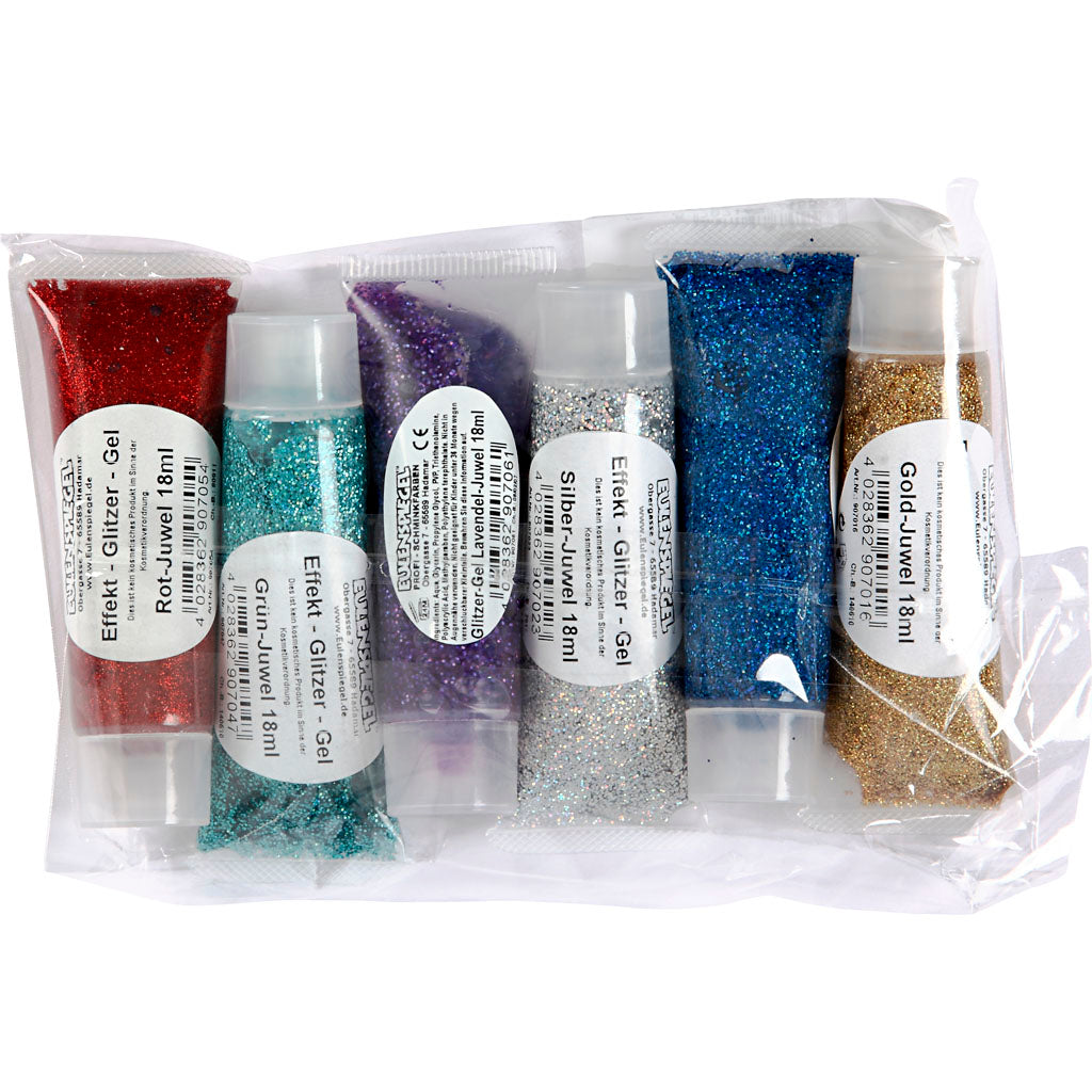Glitter-Gel, Sortierte Farben, 6x18 ml/ 1 Pck [HOB-76142]