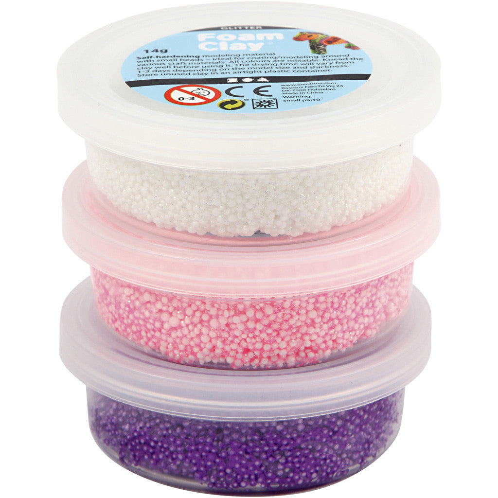 Foam Clay® , Glitter,Metallic, Pink, Flieder, Weiß, 3x14 g/ 1 Pck [HOB-78136]