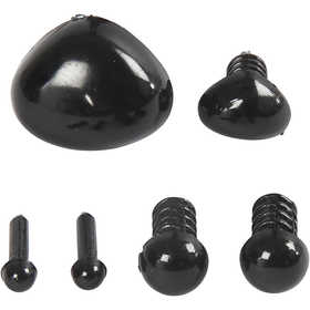 Augen und Schnauzen zum Modellieren, D 3+6 mm, Größe 8x6+14x11 mm, Schwarz, 20 Set/ 1 Pck [HOB-78281]