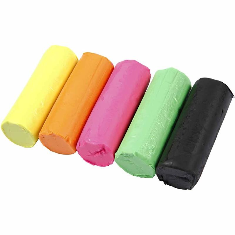 Knetmasse, H 9,5 cm, Neonfarben, 5x80 g/ 1 Eimer [HOB-78691]