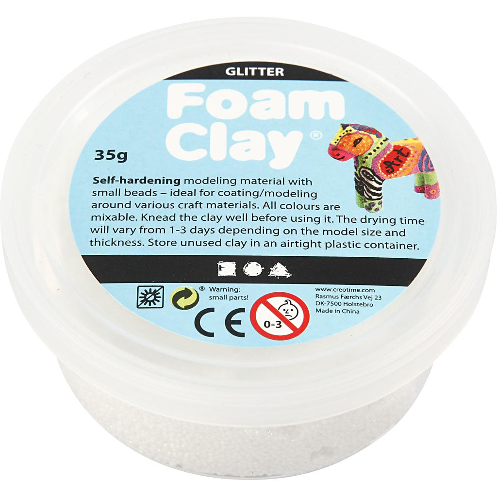 Foam Clay® , Glitter, Weiß, 35 g/ 1 Dose [HOB-78813]