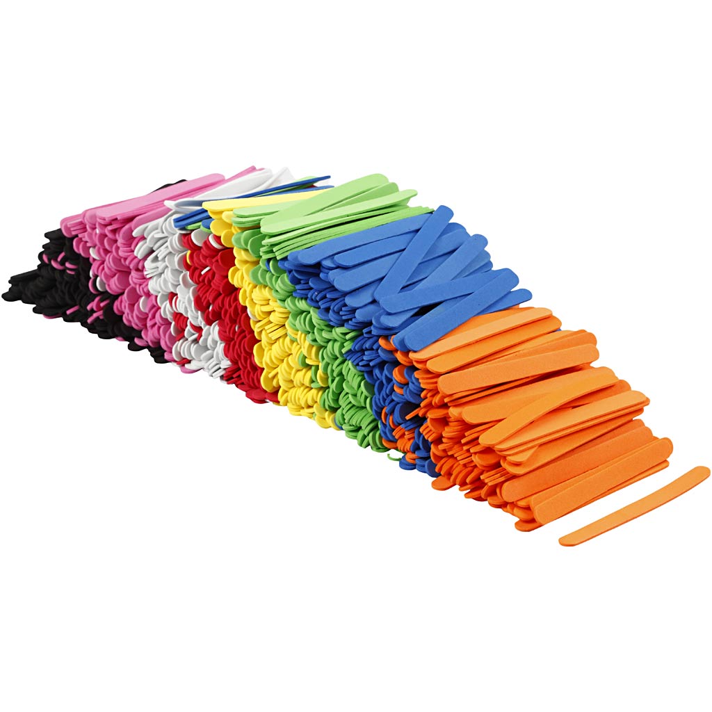 Moosgummi-Eisstiele, L 11,5 cm, B 1 cm, Dicke 2 mm, Sortierte Farben, 1000 Stk/ 1 Pck [HOB-79059]
