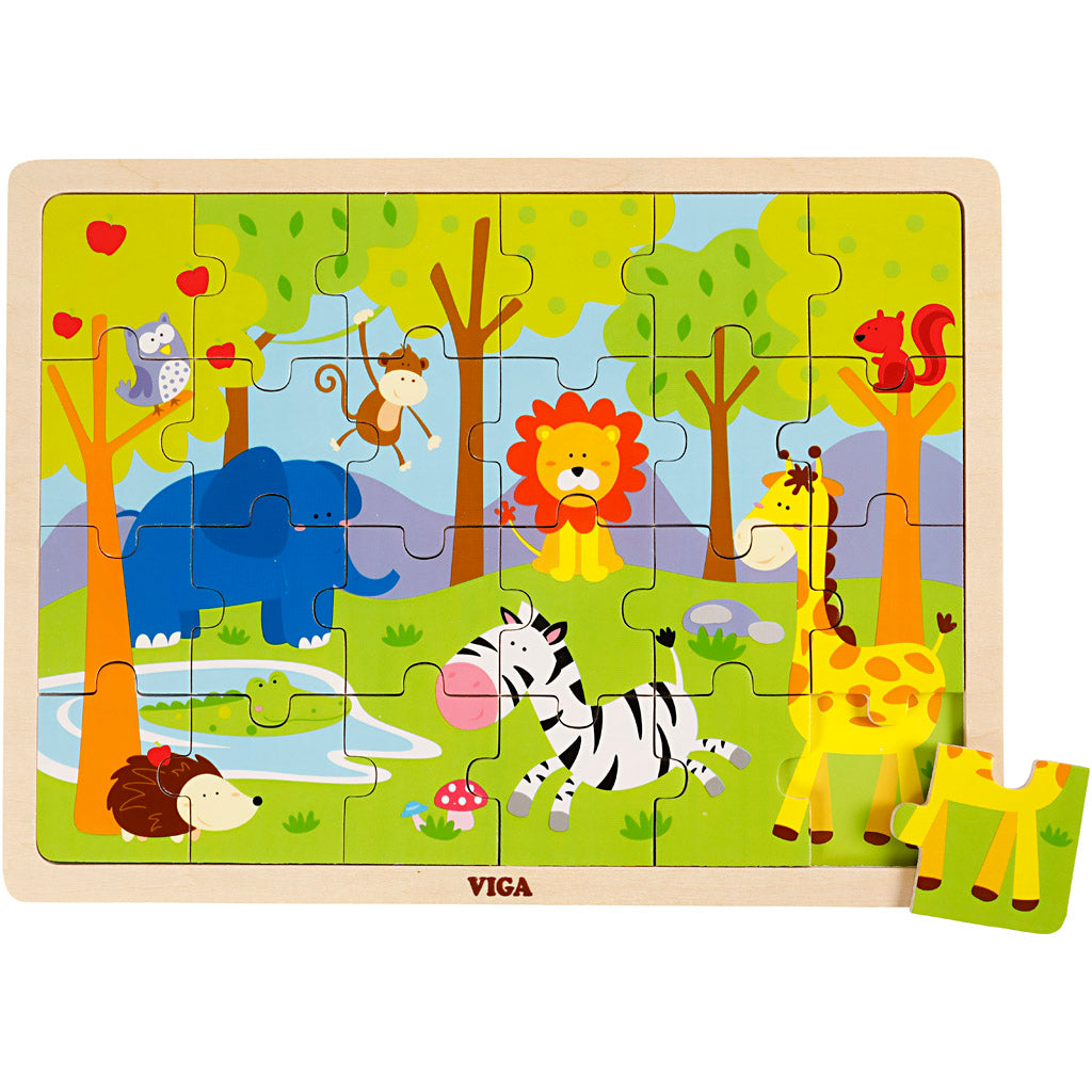 VIGA Holzpuzzle, Safari-Tiere, Größe 30x22,5 cm, 24 Stücke, 1 Stk [HOB-901166]
