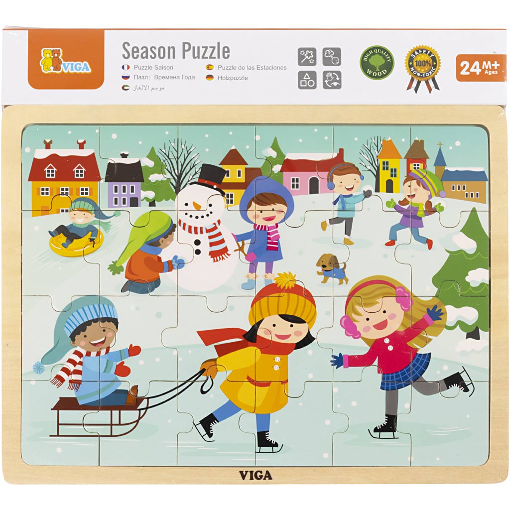 VIGA Holzpuzzle Jahreszeiten, Winter, Größe 30x22,5 cm, 24 Stücke, 1 Stk [HOB-901168]