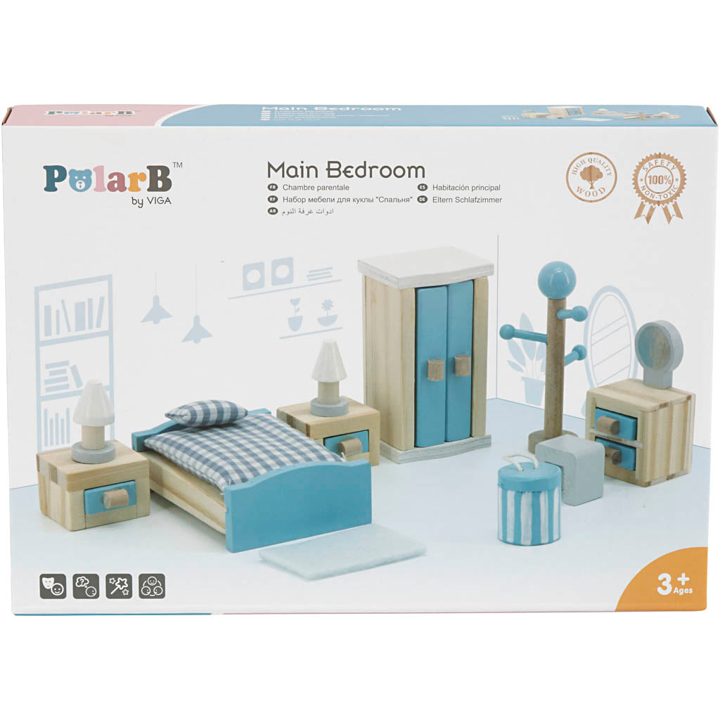 VIGA Puppenhausmöbel, Schlafzimmer, Größe 2x2x7,5 cm, 8 Teile/ 1 Set [HOB-906690]