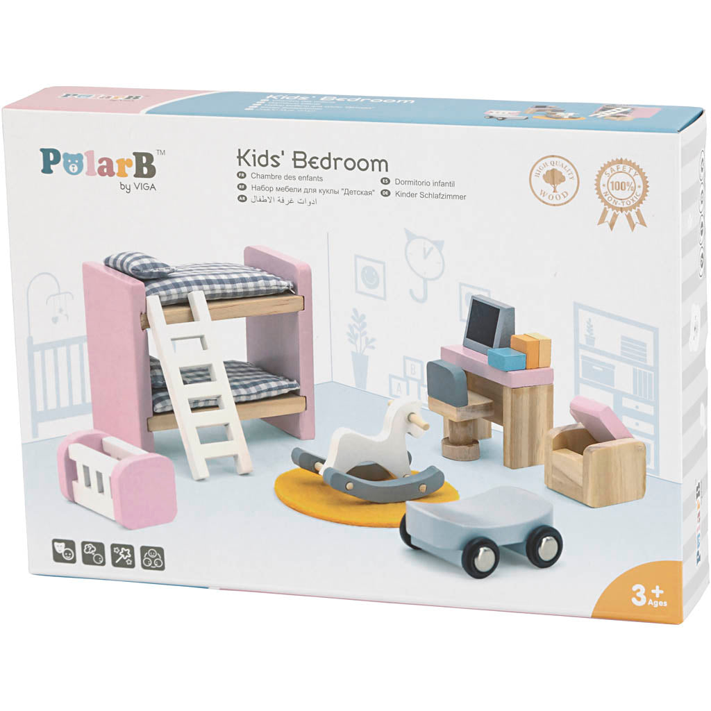 VIGA Puppenhausmöbel, das Kinderzimmer, Größe 2x2x7,5 cm, 8 Teile/ 1 Set [HOB-906691]