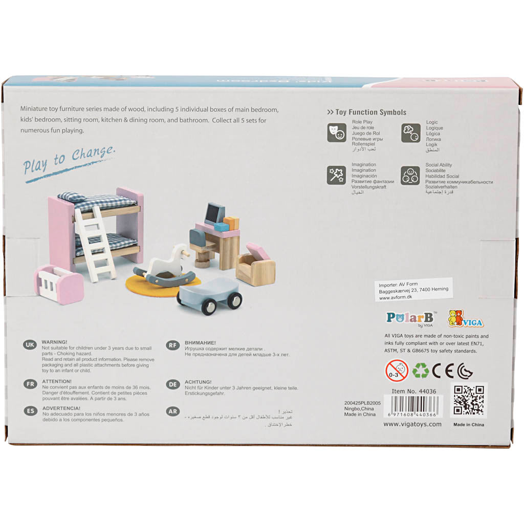 VIGA Puppenhausmöbel, das Kinderzimmer, Größe 2x2x7,5 cm, 8 Teile/ 1 Set [HOB-906691]
