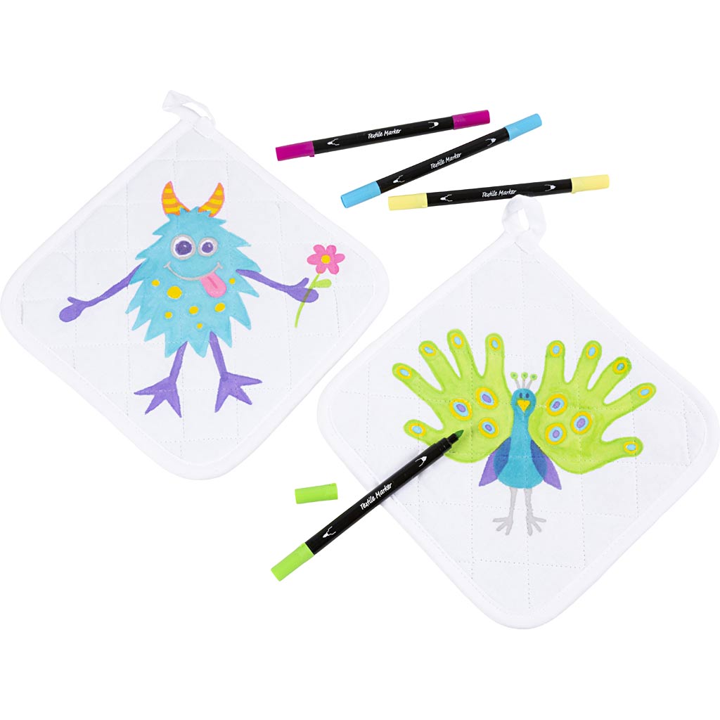 Group Craft Kit Decorate Your Own Pot Holders, black, white