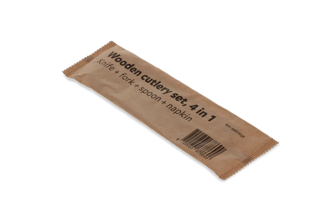 Besteckset aus Holz 4/1 Messer + Gabel + spoon + Serviette FSC (250 Stück) [TK-9987658]