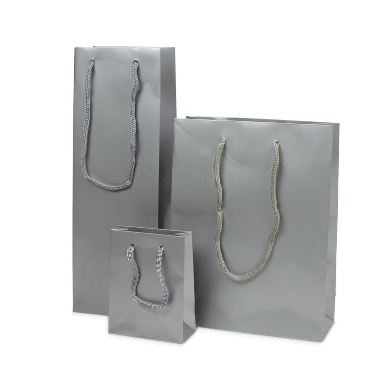 Luxuriöse Papiertaschen Glänzend 10+4,5x13 cm Silber (250 Stück) [FP-DPK031]