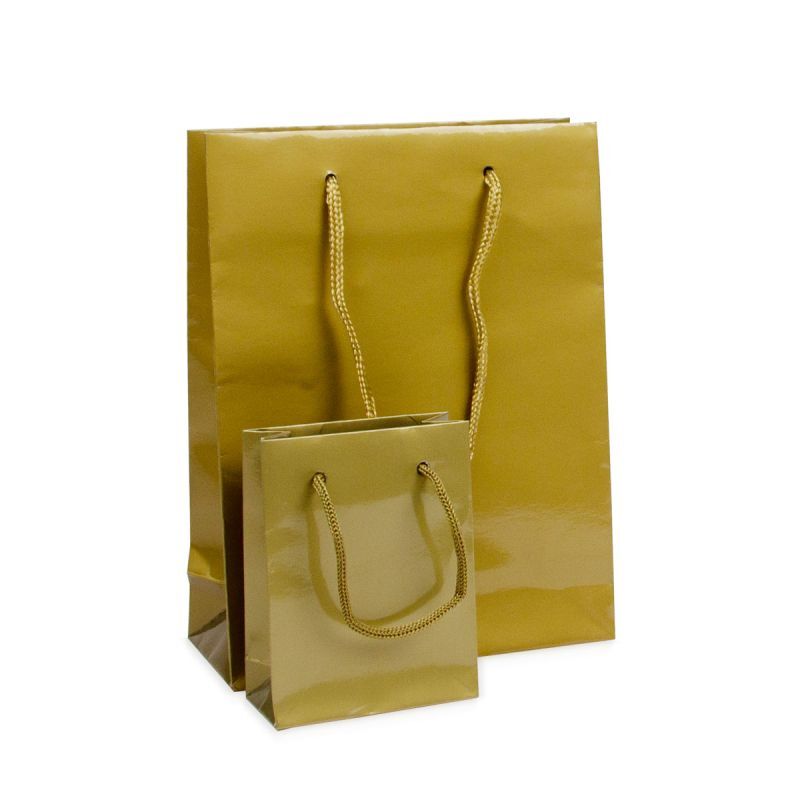 Luxuriöse Papiertaschen Glänzend 10+4,5x13 cm Gold (250 Stück) [FP-DPK032]