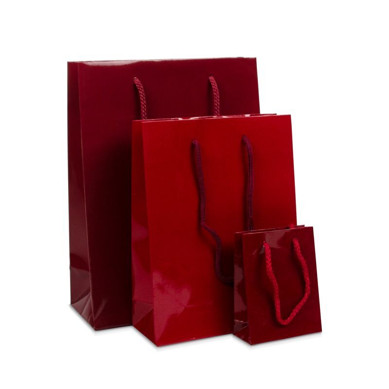 Luxuriöse Papiertaschen Glänzend 25+11x33 cm Bordeauxrot (100 Stück) [FP-DPK041]