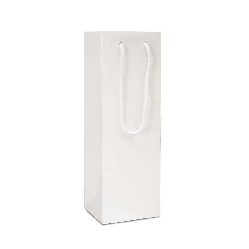 Luxuriöse Papier-Weinflaschentaschen - Glänzend 12+10x35 cm Weiß (100 Stück) [FP-DPK043W]