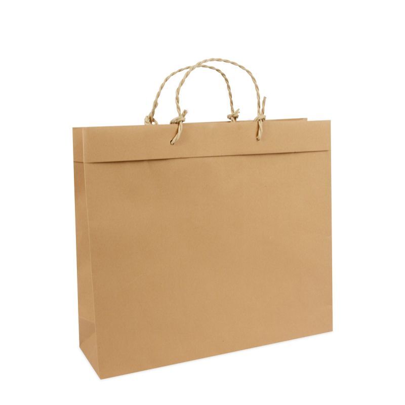 Luxury recycled Carrier Bags with a wrap-around flap 40+12x35cm Brown