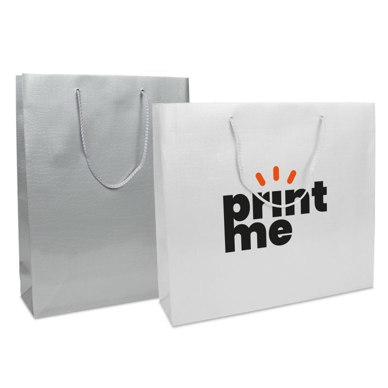 Luxuriöse Papiertaschen - Krokostruktur 40+10x35 cm Weiß (100 Stück) [FP-DPK069]