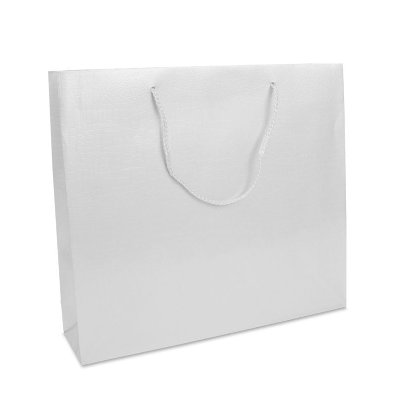 Luxuriöse Papiertaschen - Krokostruktur 40+10x35 cm Weiß (100 Stück) [FP-DPK069]