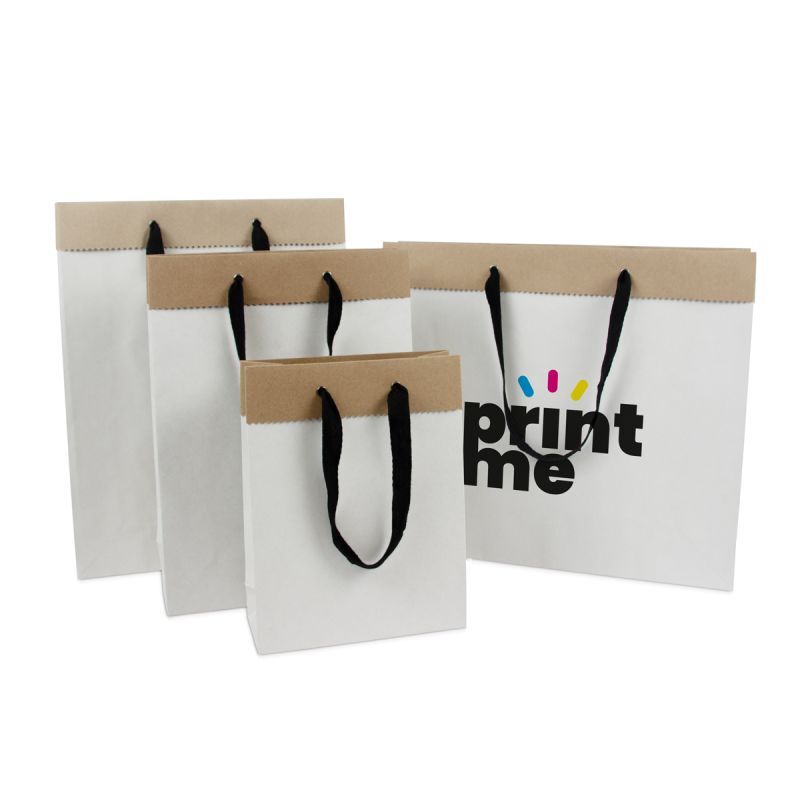 Luxuriöse Papiertaschen aus recyceltem Duplexpapier 26+10x35 cm Weiß (100 Stück) [FP-DPK085]